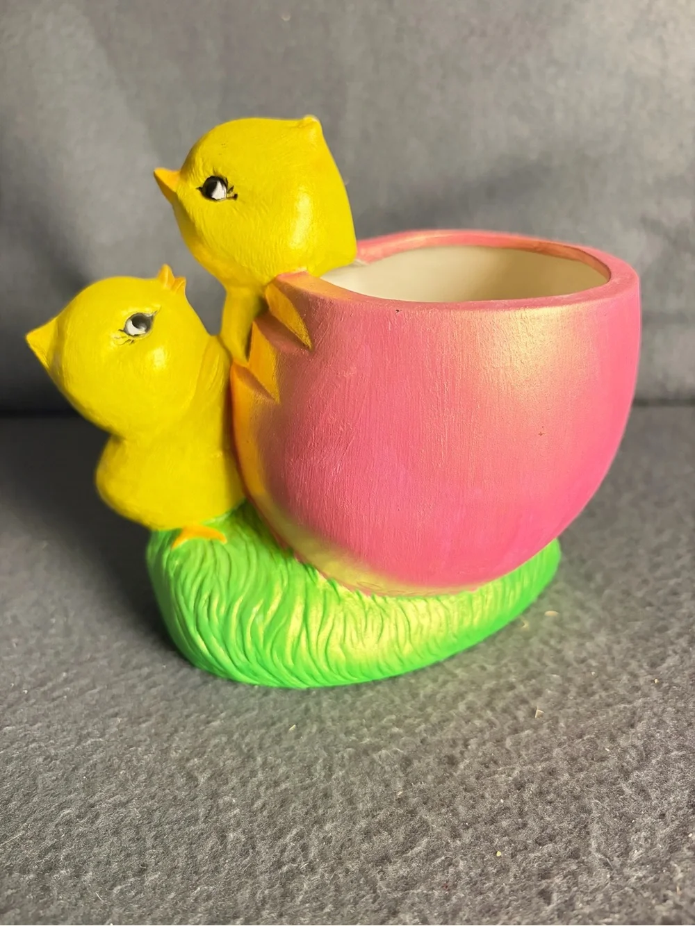 Vintage 1976 Yellow Chick Egg Planter Easter Spring Kitsch Nursery Decor 6”